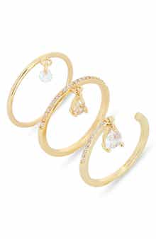 NORDSTROM RACK Set of 3 Cubic Zirconia Charm Stackable Rings