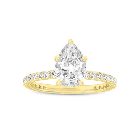 Rania 14K Yellow Gold Pear Lab Grown Diamond Hidden Halo Engagement Ring - 1.95 Ct