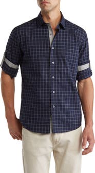 Lorenzo Uomo Trim Fit Windowpane Cotton Dress Shirt