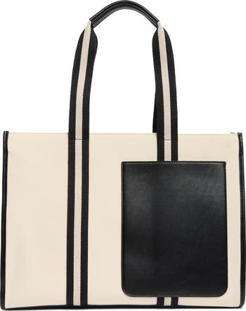 Contrast Pocket Canvas Tote Bag