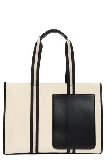 Bcbg Contrast Pocket Canvas Tote Bag In Natural Black