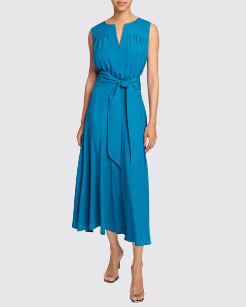 Santorelli Mira Sleeveless Hi-lo Hemline In Silk Crepe De Chine Midi Dress In Aquamarine