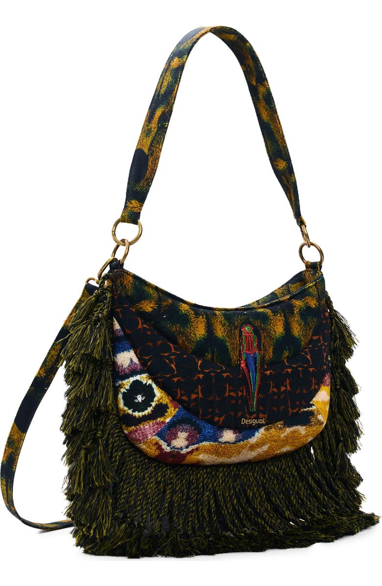 Desigual Fringe Trim Shoulder Bag, Alternate, color, Light Green