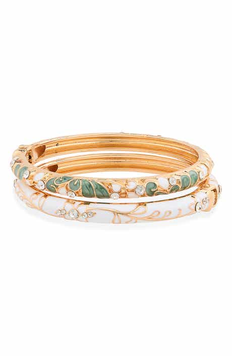 Set of 2 Enamel Flower Bangle Bracelets