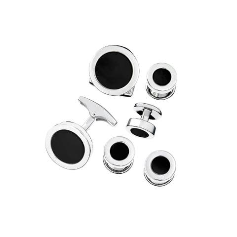 Round Gemstone Inlay Sterling Cufflinks & Studs