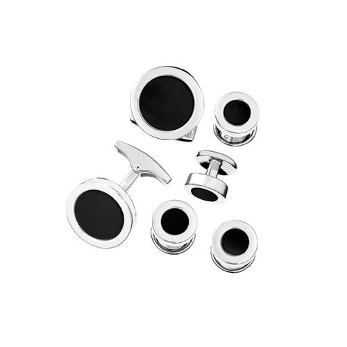 Jan Leslie Round Gemstone Inlay Sterling Cufflinks & Studs In Black