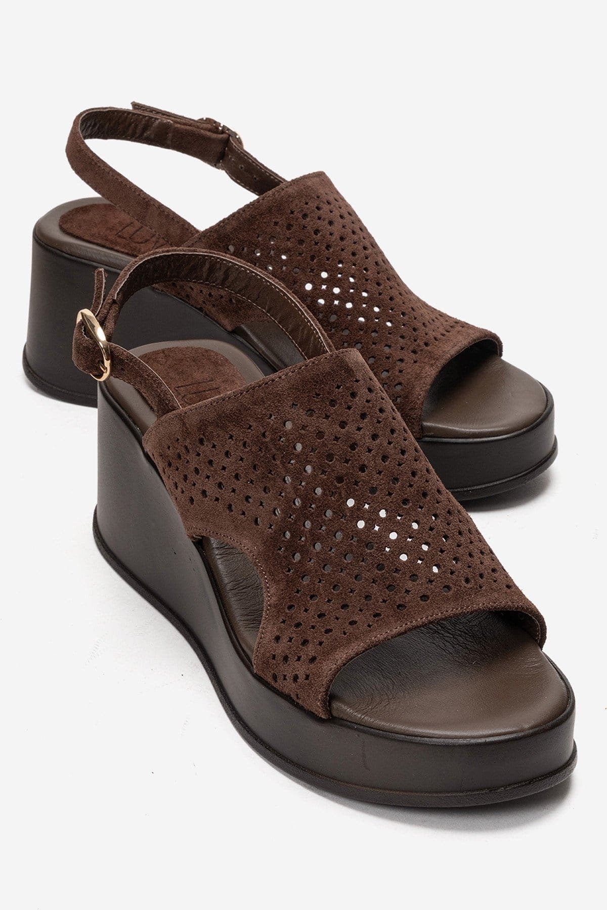 Forever & Always Shoes Jadira Leather Wedge Sandal, Main, color, Brown Suede