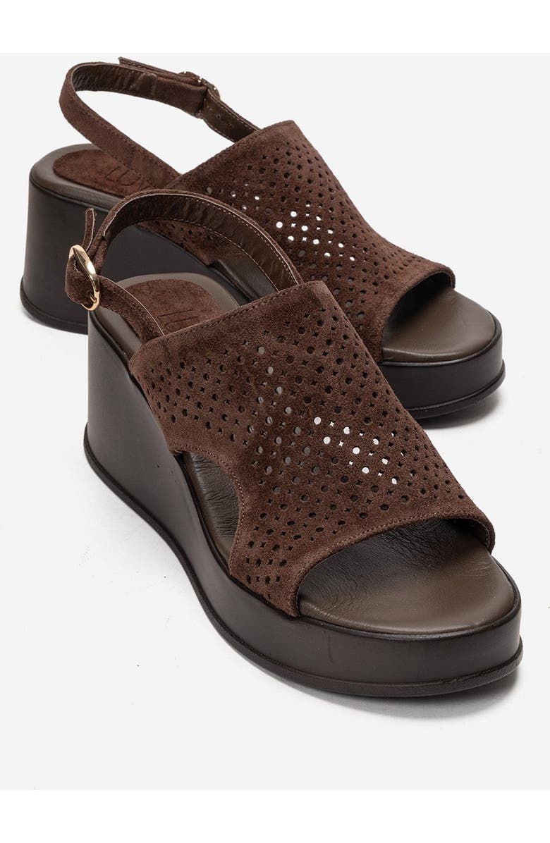 Forever & Always Shoes Jadira Leather Wedge Sandal, Main, color, Brown Suede