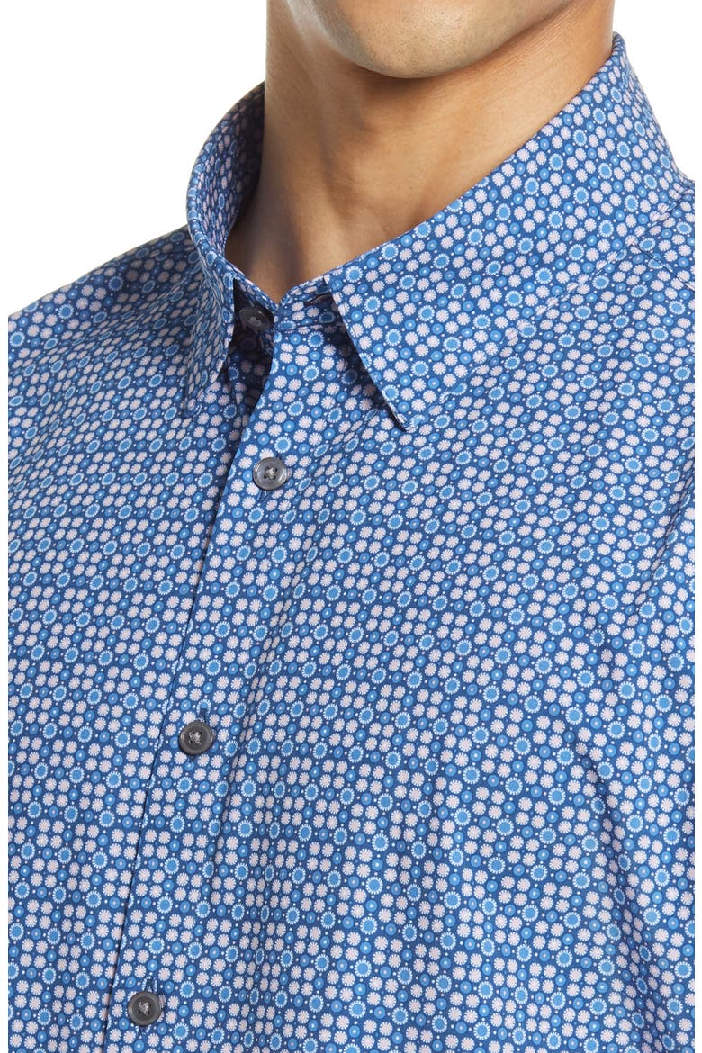 Trim Fit Short Sleeve Button-Up Performance Shirt, Alternate, color, BLUE CORAL CIRCLE GEO PRINT
