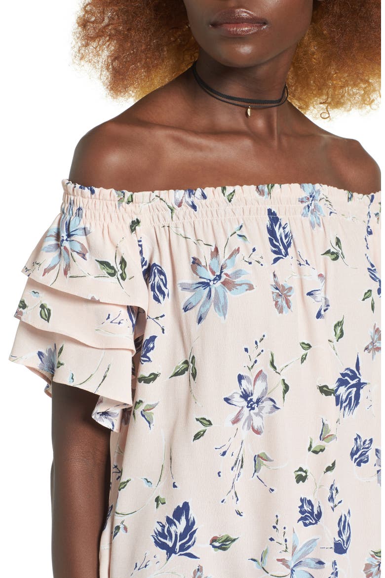 Tiered Off the Shoulder Top, Alternate, color, BLUSH FLORAL