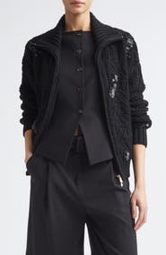 Eleventy Sequin Embellished Cable Stitch Wool Zip Cardigan
