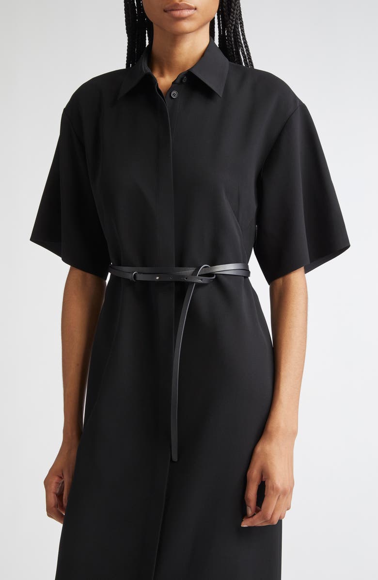Lafayette 148 New York Drop Shoulder Belted Finesse Crepe Midi Shirtdress, Alternate, color, Black