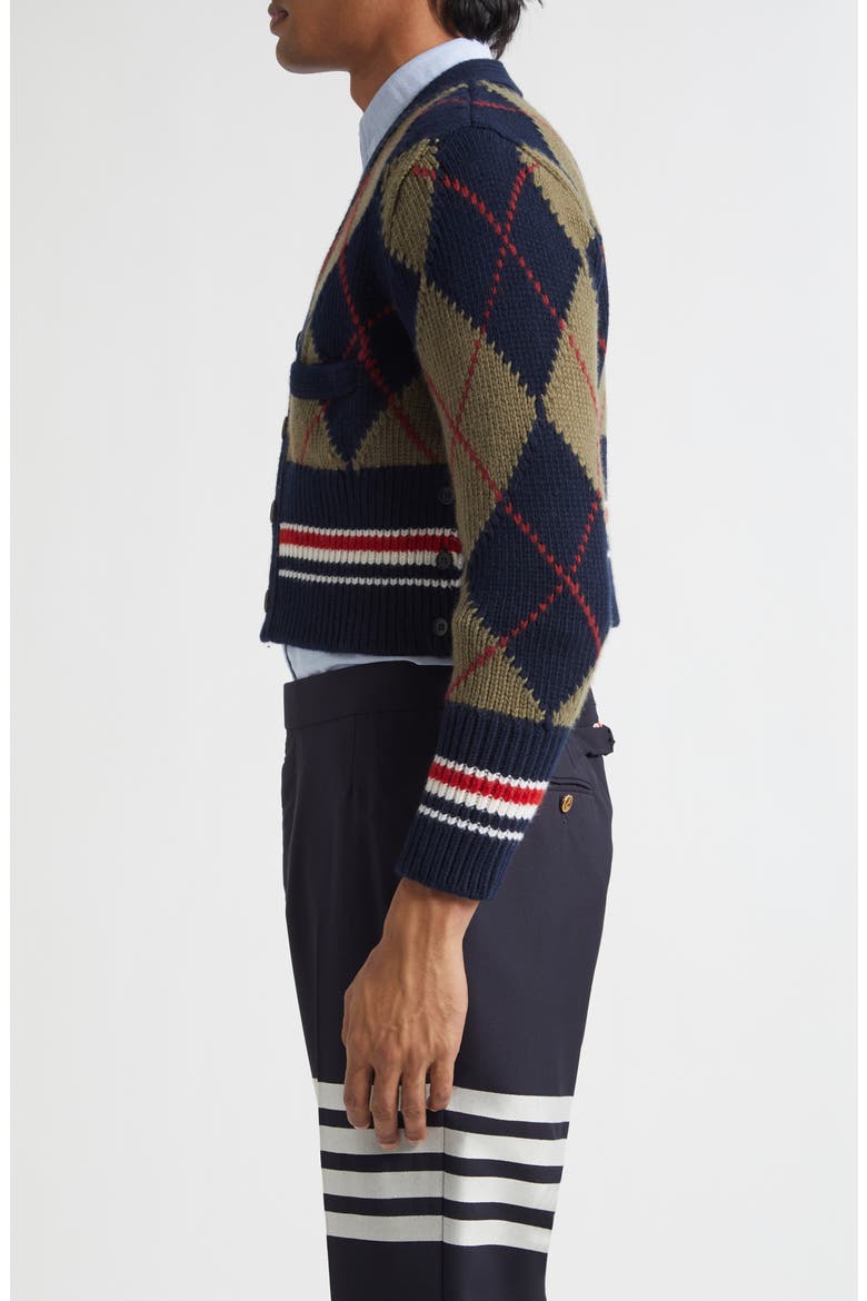 Argyle Intarsia Shrunken Virgin Wool Blend Cardigan, Alternate, color, NAVY