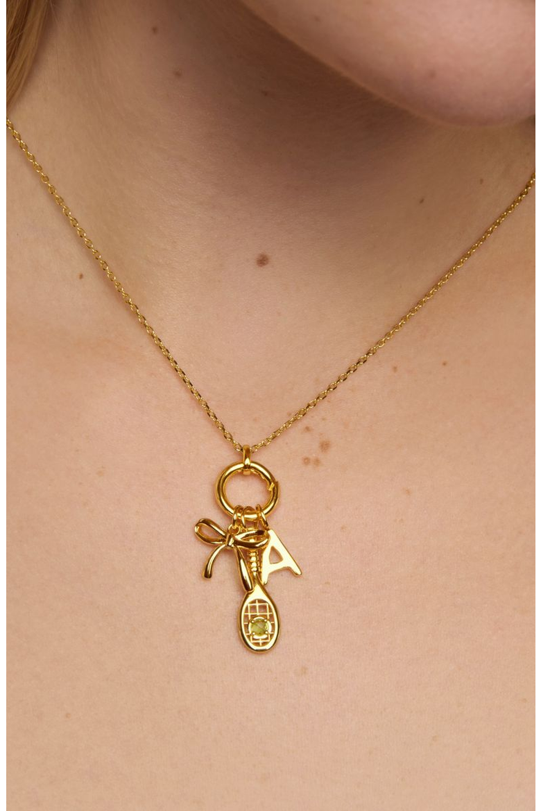 Tennis Racket Charm Necklace, Alternate, color, Metallic Gold