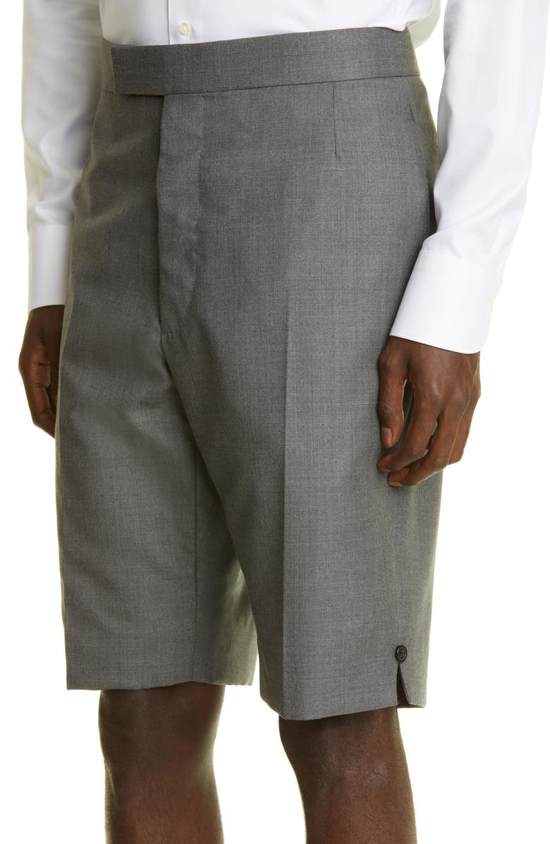 Thom Browne Men's Back Strap Flat Front Wool Shorts, Alternate, color, Medium Grey