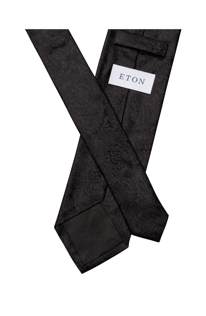 Eton Black Paisley Jacquard Silk Tie, Alternate, color, Black