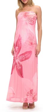 O.L. Printed Strapless Maxi Dress
