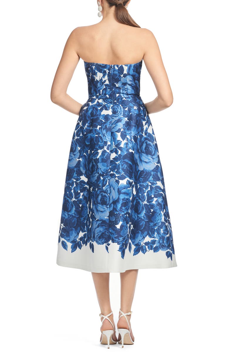 Sachin & Babi Shay Floral Strapless Stretch Mikado Cocktail Midi Dress, Alternate, color, Nocturne Roses