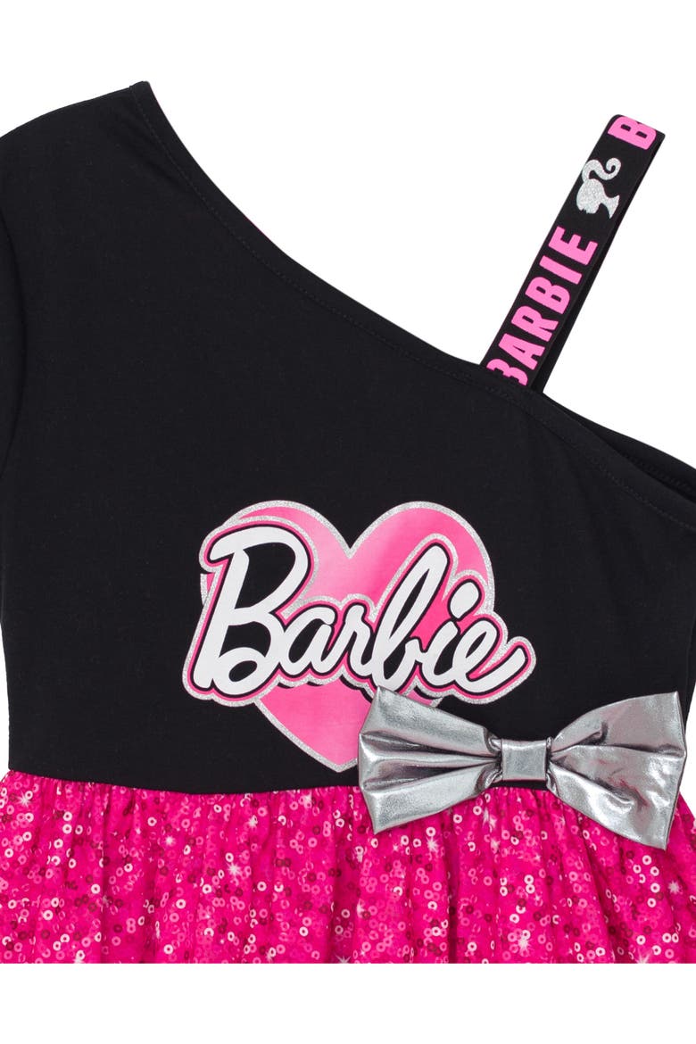 Glitter Flare Dress, Alternate, color, Black Pink Barbie
