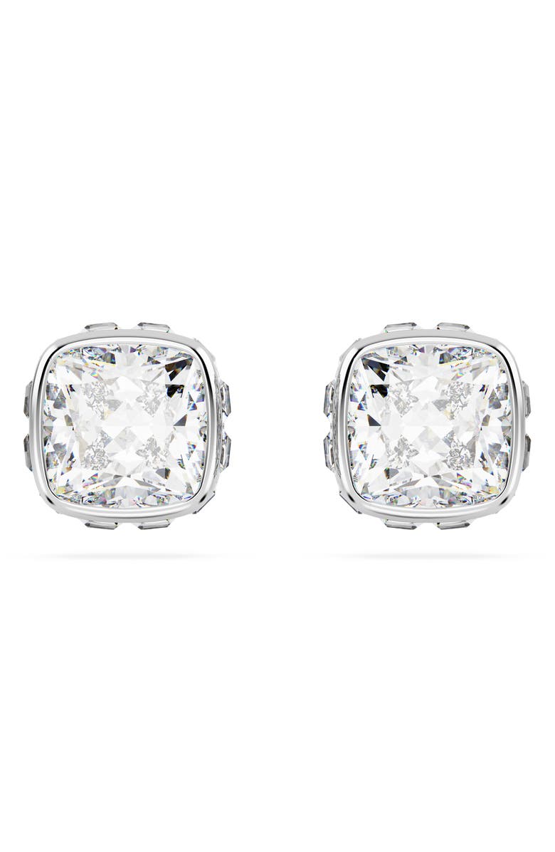 Swarovski Square Cut Birthstone Crystal Stud Earrings, Main, color, Silver/ April