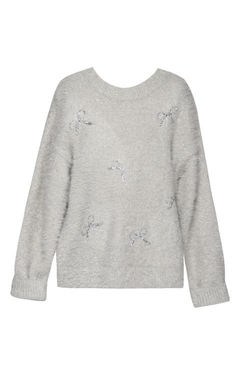 Kids' Fuzzy Metallic Bow Sweater