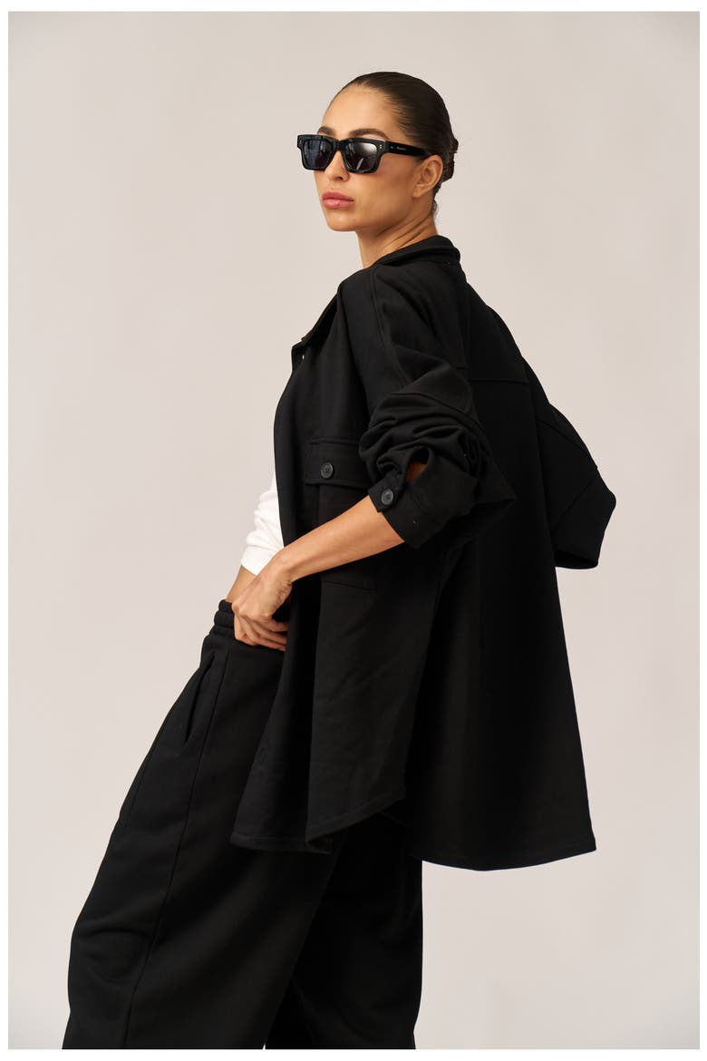 Cozy Coast Airport Button Up Shacket, Alternate, color, Black