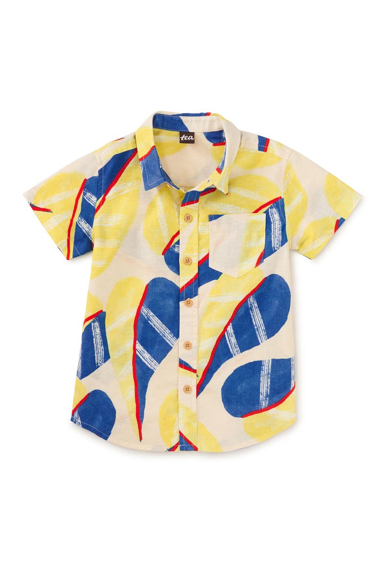 Printed Button Up Woven Shirt, Main, color, Oversized Tropical Leaf