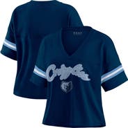 WEAR by Erin Andrews Women's WEAR by Erin Andrews Navy Memphis Grizzlies Color Block Boxy V-Neck T-Shirt