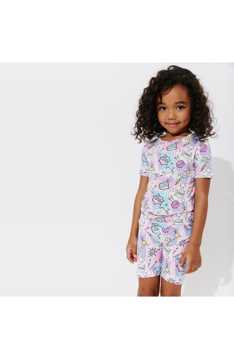 Bellabu Bear Comic Purple Kids 2-Piece Short Sleeve & Shorts Pajama Set, Alternate, color, Comic Purple