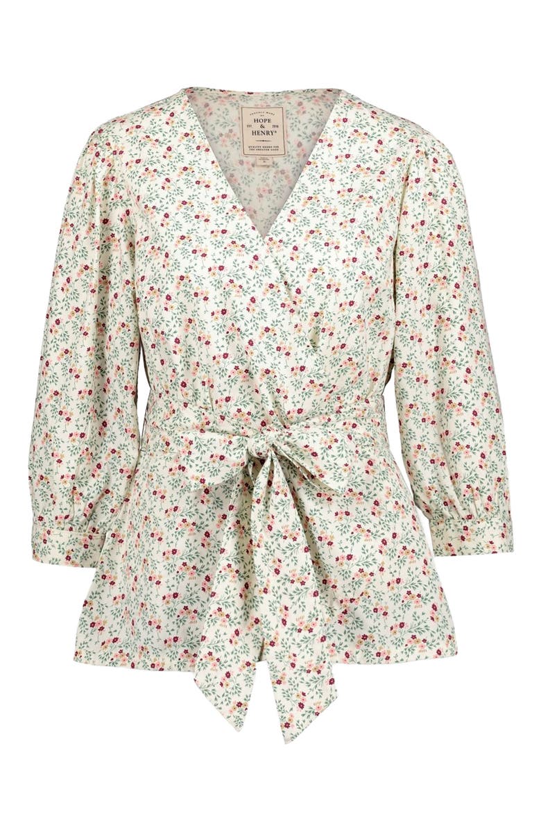 Hope & Henry Women's Organic Puff Sleeve Wrap Top, Alternate, color, 