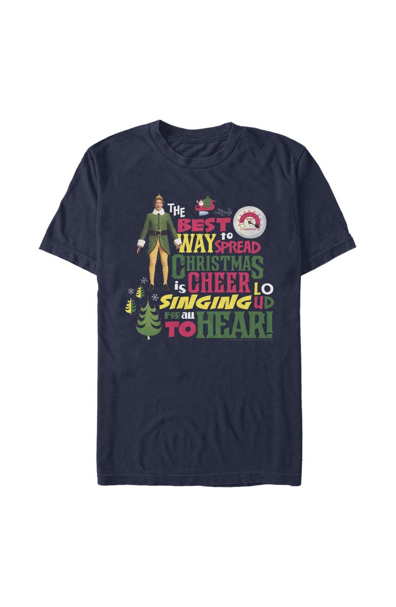 Elf Men's Elf Christmas Cheer Loud Singing  Graphic T-Shirt, Main, color, Navy Blue