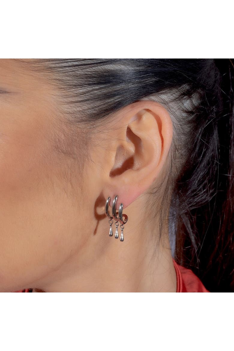 Waterfall Three Hoop Studs With Drips, Alternate, color, Sterling Silver