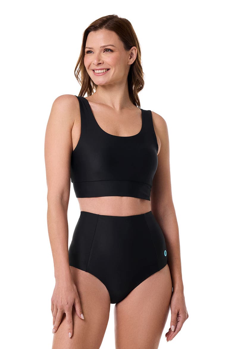 Spring Garden Bikini Swim Crop Top, UPF 50+ Sun Protection, Alternate, color, Black