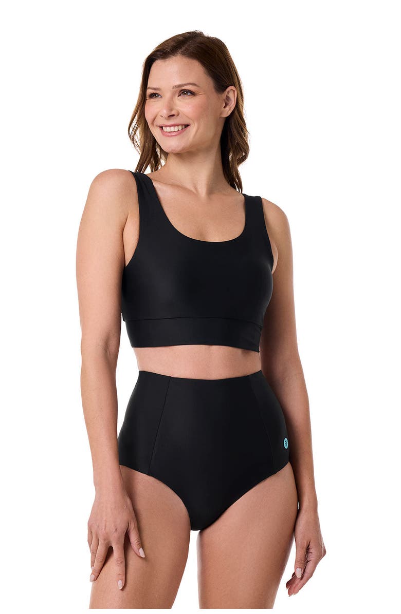 Coolibar Bikini Swim Crop Top - UPF 50+ Sun Protection - Spring Garden, Main, color, Black