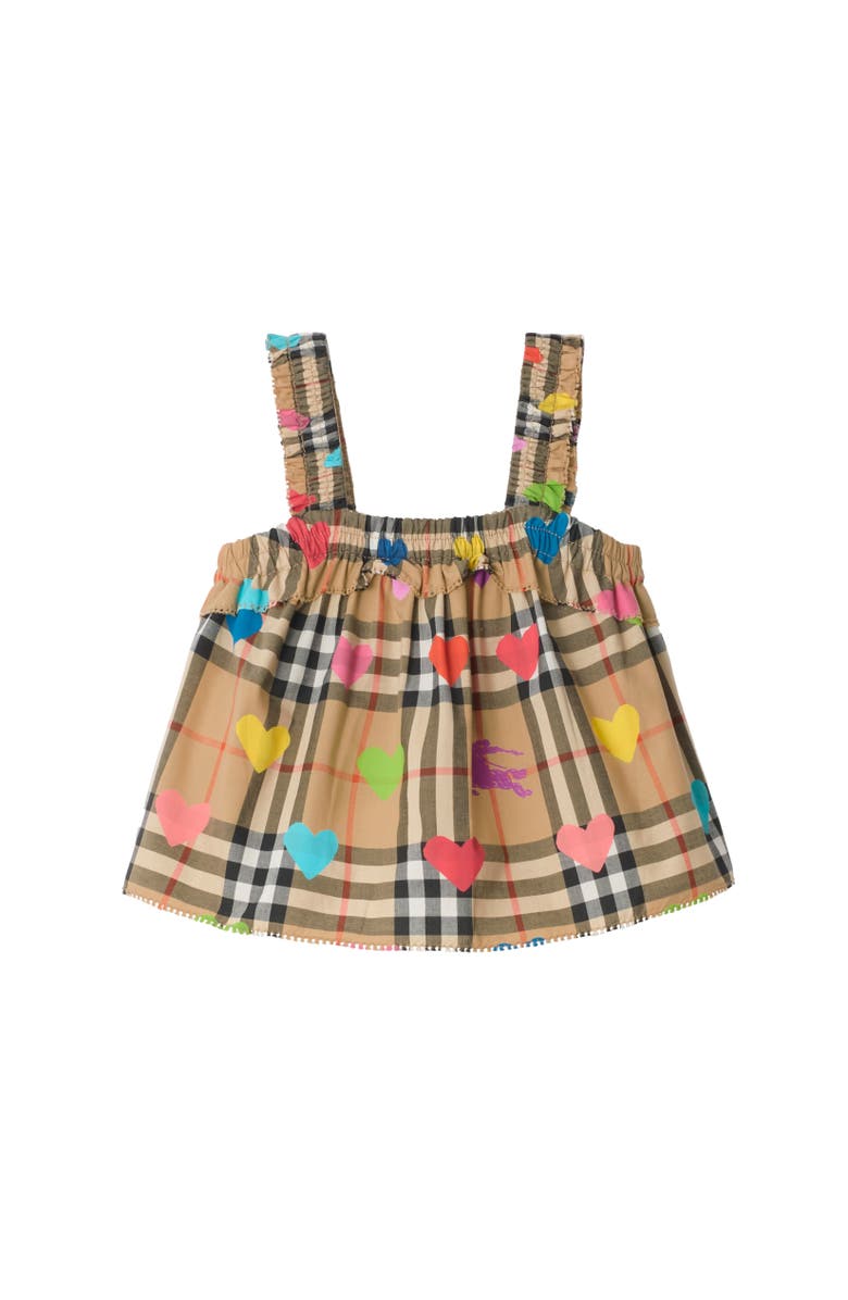 Burberry Heart Check Cotton Top, Alternate, color, Sand