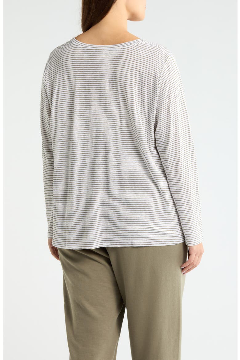 Stripe Long Sleeve Organic Linen T-Shirt, Alternate, color, BAY LEAF