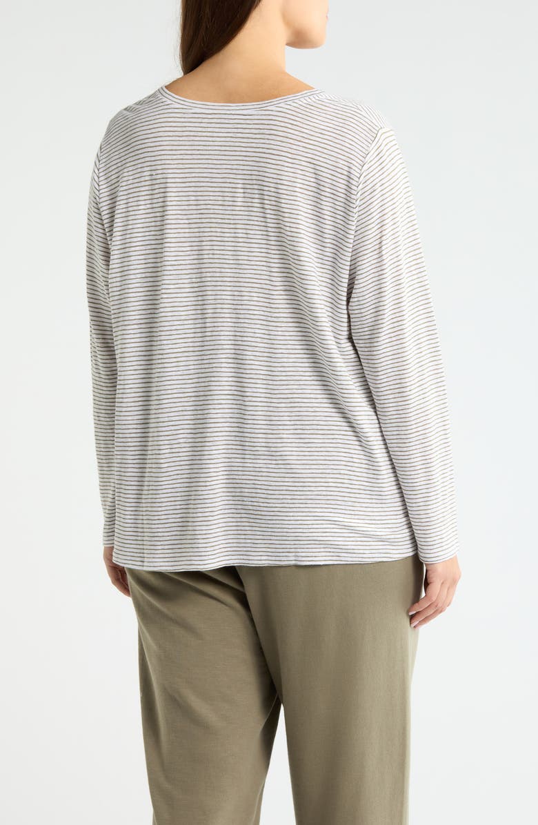 Eileen Fisher Stripe Long Sleeve Organic Linen T-Shirt, Alternate, color, Bay Leaf