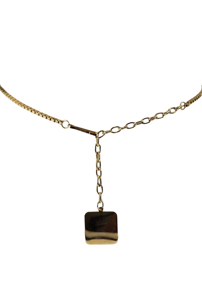 Vintage 1970s Metal Belt Chain  Square Dangle, Main, color, Gold