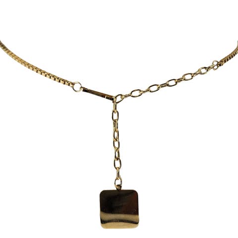 Vintage 1970s Metal Belt Chain  Square Dangle