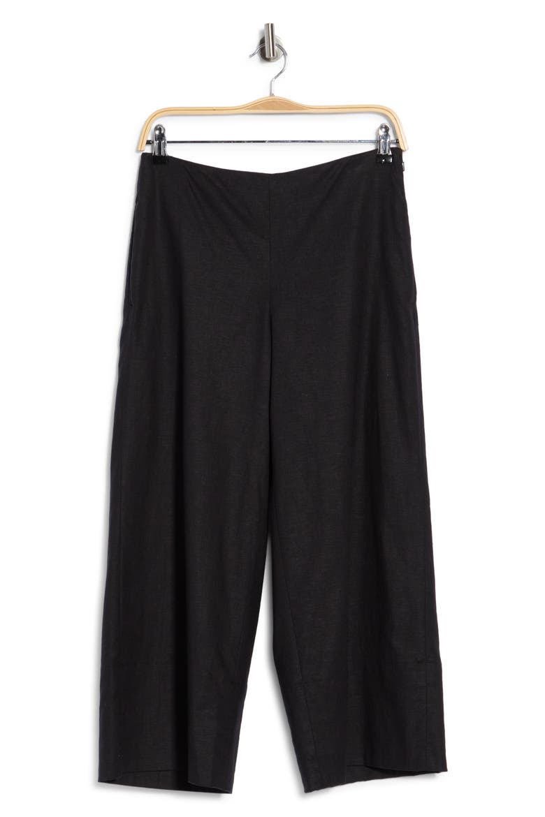 Linen Blend Crop Wide Leg Pants, Alternate, color, SOFT BLACK