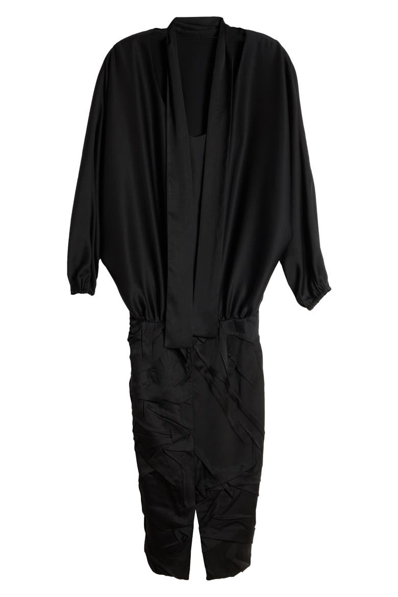 Dostas Long Sleeve Tie Neck Dress, Alternate, color, BLACK