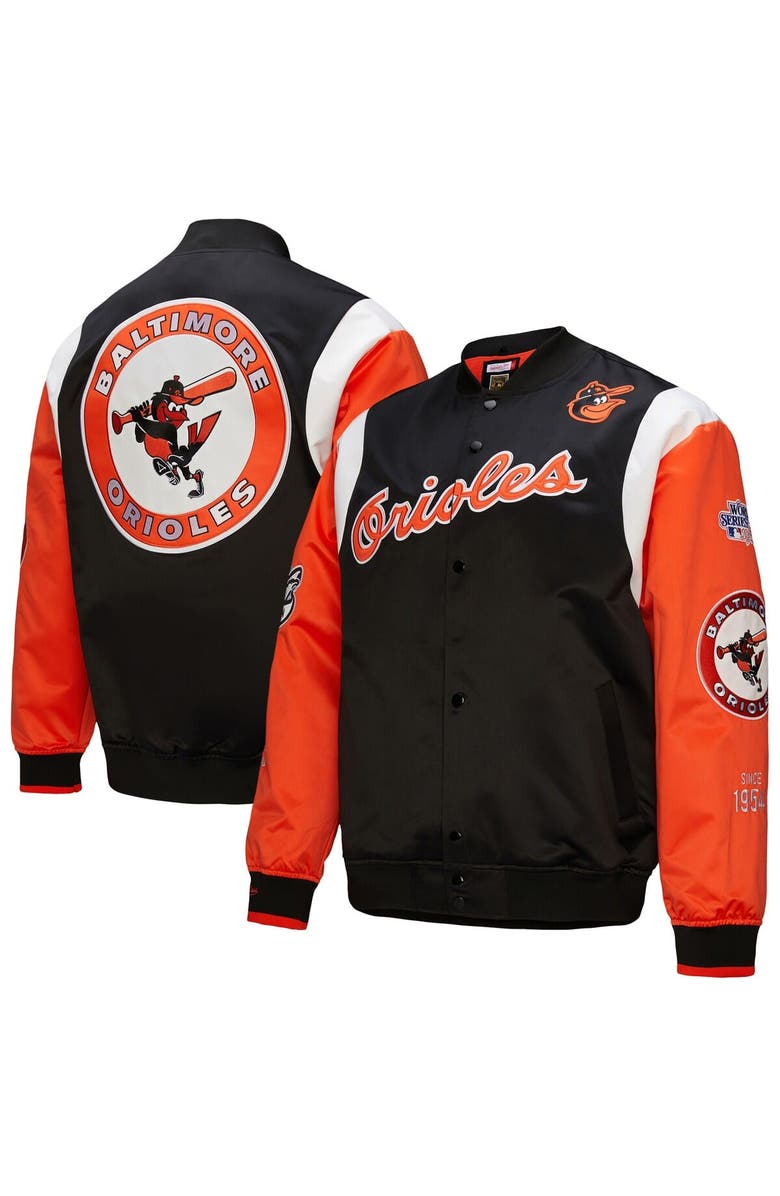 Mitchell & Ness Men's Mitchell & Ness Black/Orange Baltimore Orioles Cooperstown Collection Team Origins Satin Full-Snap Jacket, Alternate, color, Black