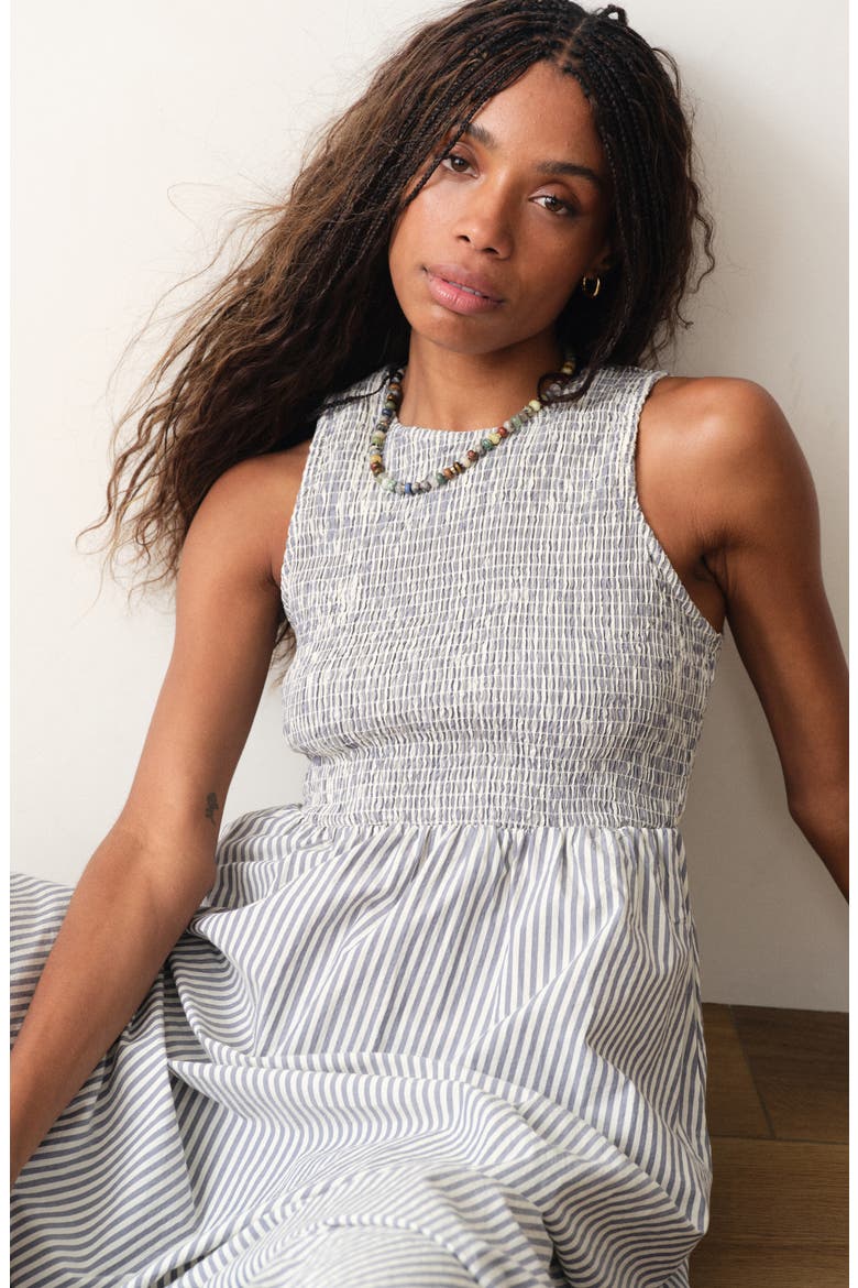 Darcy Sleeveless Smocked Midi Dress, Alternate, color, NAVY STRIPE