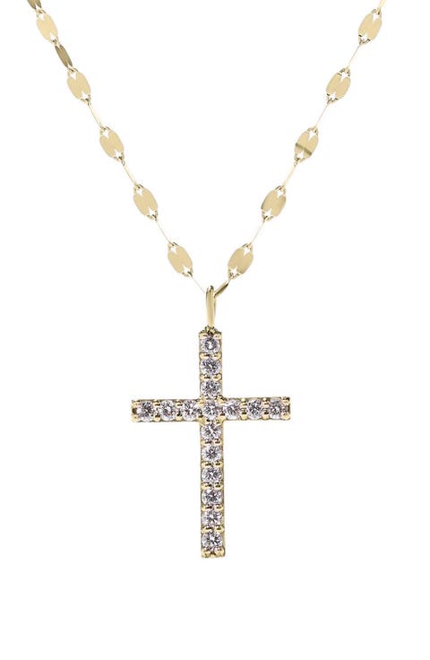 14K Gold Diamond Cross Pendant Necklace