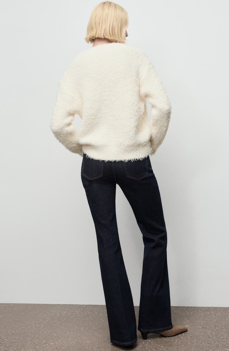 MANGO Faux Fur V-Neck Sweater, Alternate, color, Ecru
