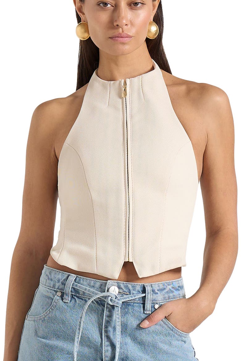 Claudette Twill Halterneck Backless Top, Alternate, color, Cream