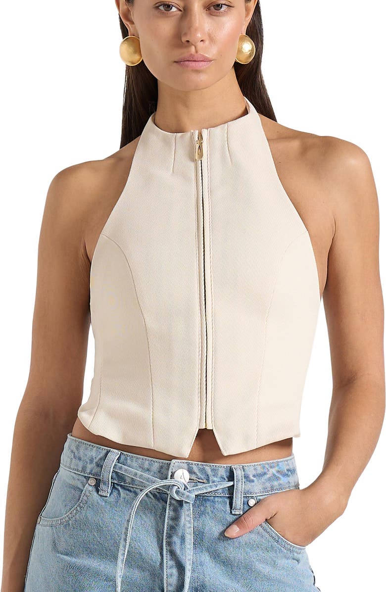 Manière De Voir Claudette Twill Halterneck Backless Top, Alternate, color, Cream