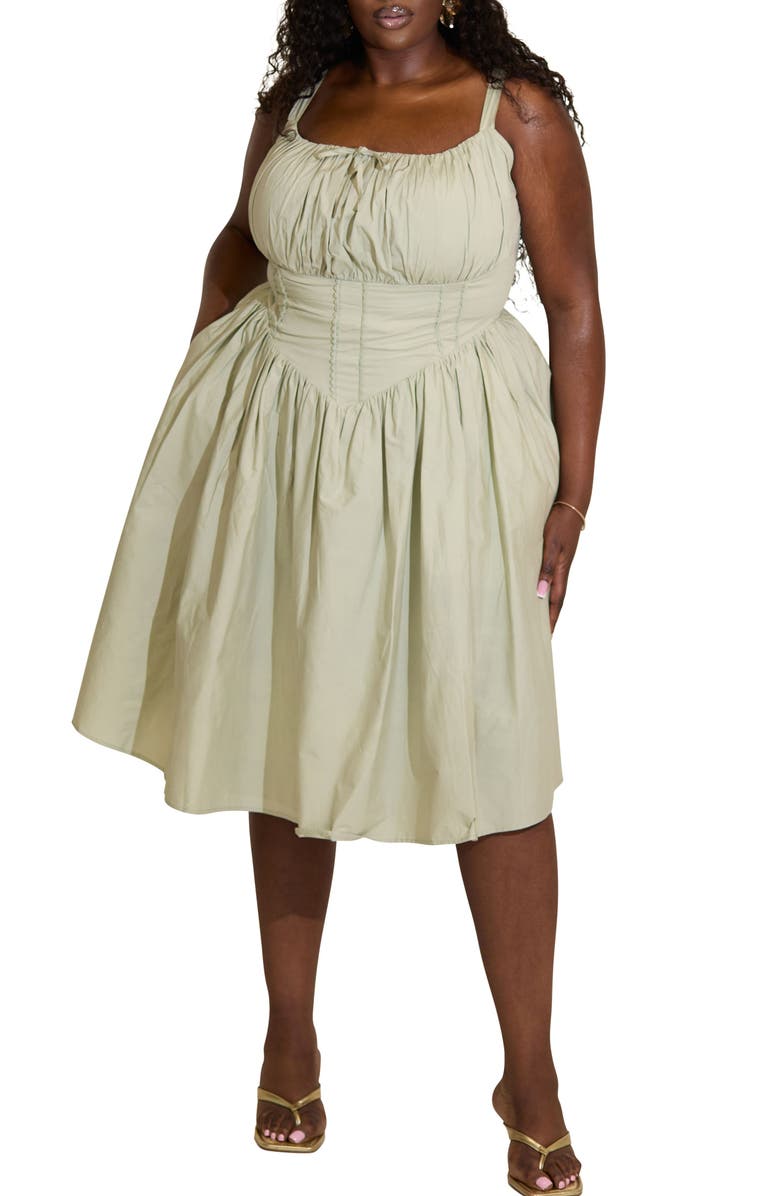 Taideux Camille Fuller Bust Cotton Midi Corset Dress, Alternate, color, Sage