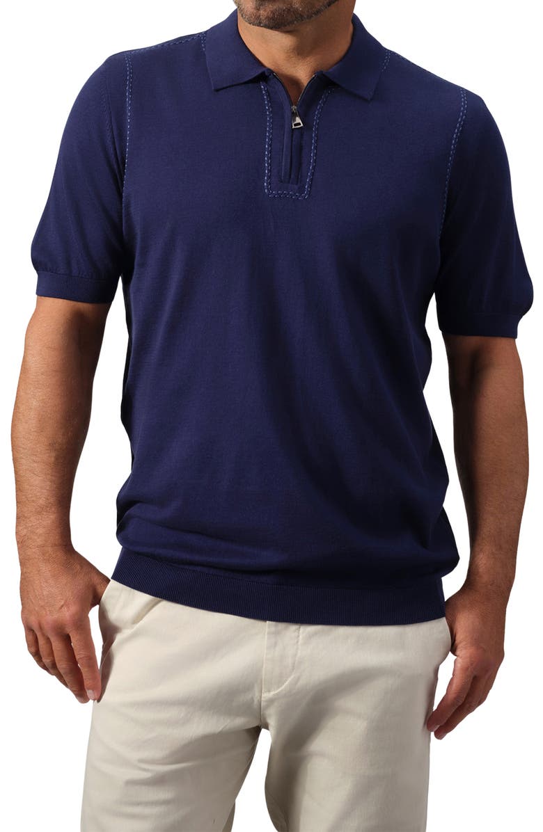 STUDIO GARNET LOS ANGELES Stitched Cotton Polo Sweater, Main, color, Navy