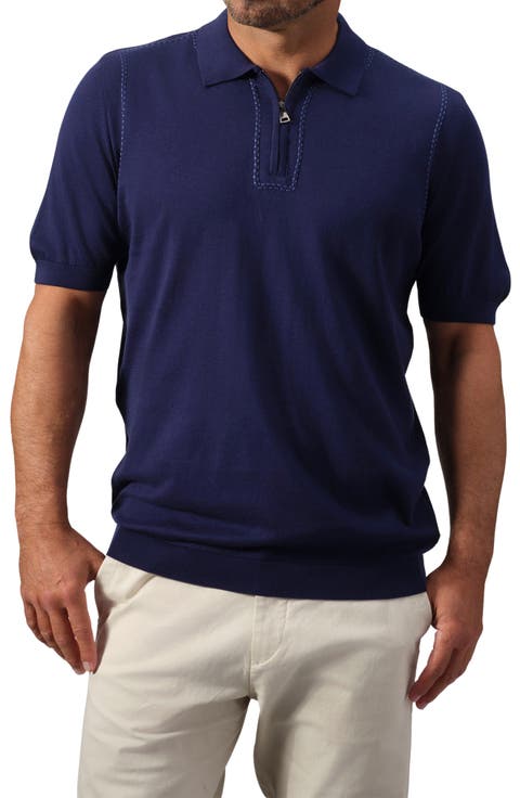 Stitched Cotton Polo Sweater